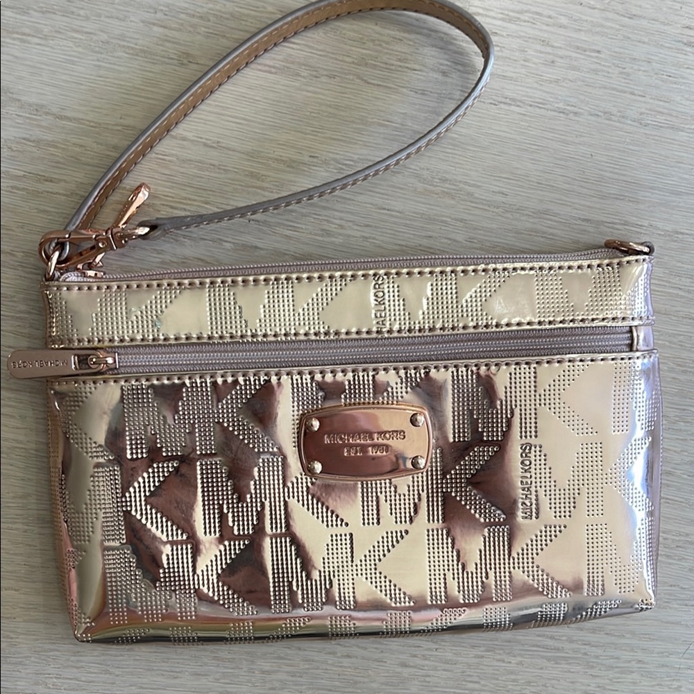 Michael Kors Gold Quilted Wristlet Clutch